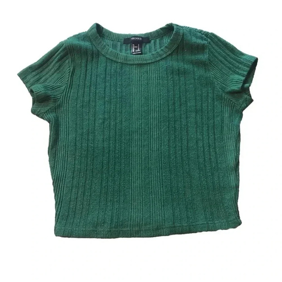 Forever 21 Green Ribbed Short Sleeve Shirt Size Small - Picture 1 of 8